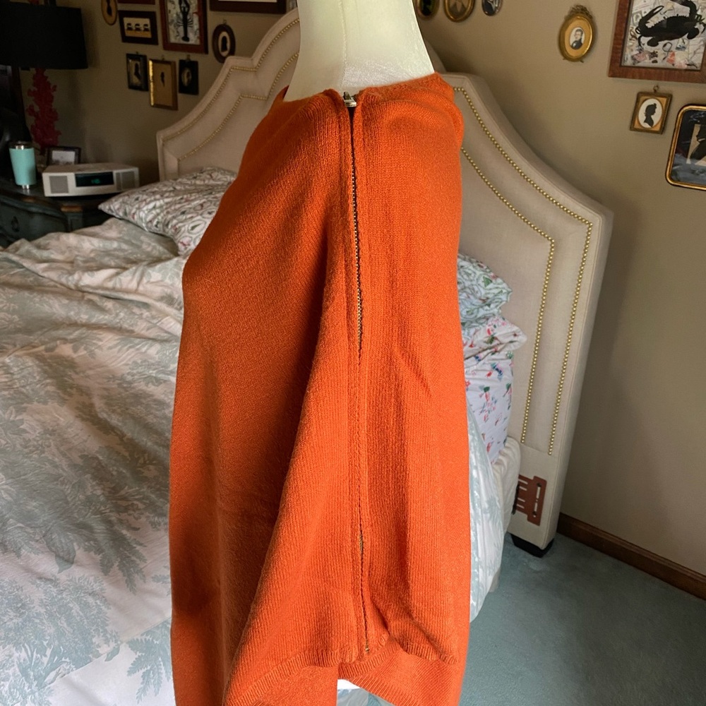 Orange Knit Poncho - Draped Sweater with Zipper EUC - Picture 4 of 15